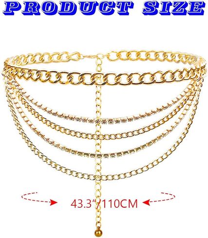 Reetan Boho Crystal Body Chains Layered Waist Chain Rave Belly Chain Party Nightclub Body Jewelry Accessories for Women and Girls in Kuwait