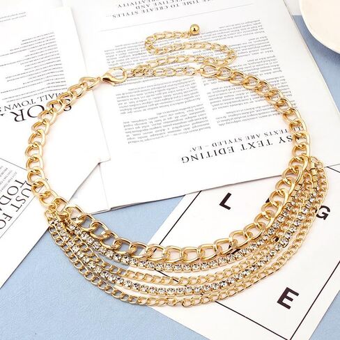Reetan Boho Crystal Body Chains Layered Waist Chain Rave Belly Chain Party Nightclub Body Jewelry Accessories for Women and Girls in Kuwait