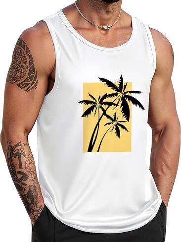 Men Tank Top Beach Summer Hawaii Vacation Plam Tree Graphic Workout Muscle Sleeveless Shirts for Men in Kuwait