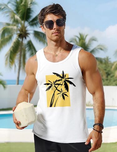 Men Tank Top Beach Summer Hawaii Vacation Plam Tree Graphic Workout Muscle Sleeveless Shirts for Men in Kuwait
