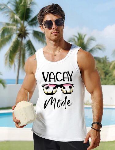 Men Tank Top Beach Summer Hawaii Vacation Plam Tree Graphic Workout Muscle Sleeveless Shirts for Men in Kuwait