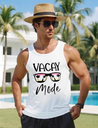 Men Tank Top Beach Summer Hawaii Vacation Plam Tree Graphic Workout Muscle Sleeveless Shirts for Men in Kuwait