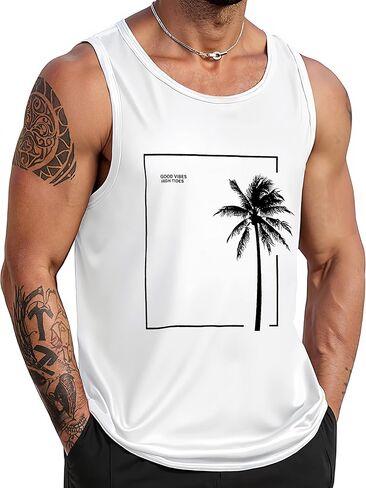 الرجال TANK TOP BEACH SUMMER HAWAII HAIDY PLAM TREE GRAPHIC TREECOUT MUSCLY SLIEFESS in Kuwait