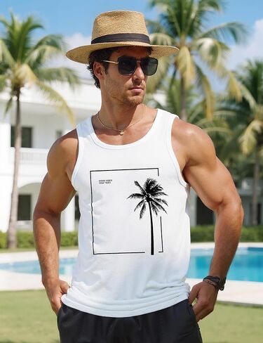 الرجال TANK TOP BEACH SUMMER HAWAII HAIDY PLAM TREE GRAPHIC TREECOUT MUSCLY SLIEFESS in Kuwait