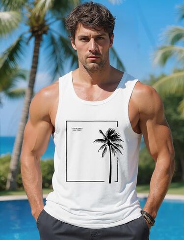 الرجال TANK TOP BEACH SUMMER HAWAII HAIDY PLAM TREE GRAPHIC TREECOUT MUSCLY SLIEFESS in Kuwait