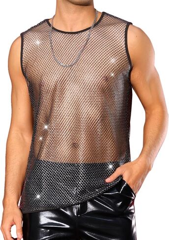 Lars Amadeus Sheer Tank Top for Men's See Through Sleeveless Party Shiny Muscle Mesh Vest in Saudi Arabia