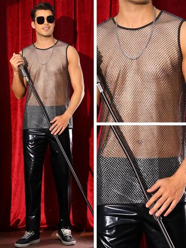 Lars Amadeus Sheer Tank Top for Men's See Through Sleeveless Party Shiny Muscle Mesh Vest in Saudi Arabia