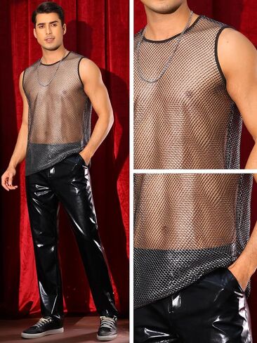 Lars Amadeus Sheer Tank Top for Men's See Through Sleeveless Party Shiny Muscle Mesh Vest in Saudi Arabia