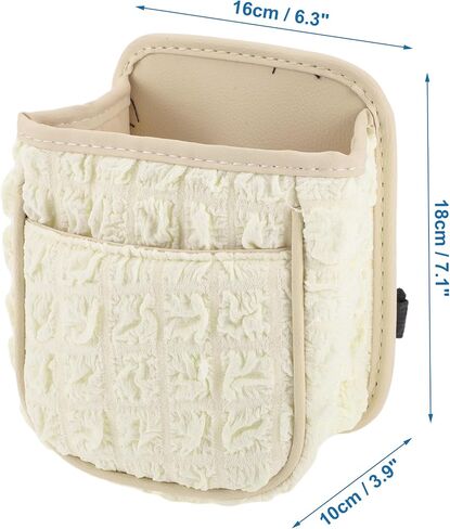 Car Trash Can Portable and Hanging 6.3" Length 3.9" Width 7.1" Height Trash Bin Fabric Beige White 1 Pcs in Kuwait