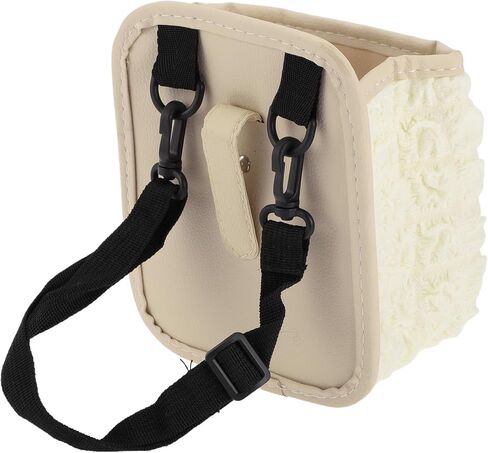 Car Trash Can Portable and Hanging 6.3" Length 3.9" Width 7.1" Height Trash Bin Fabric Beige White 1 Pcs in Kuwait