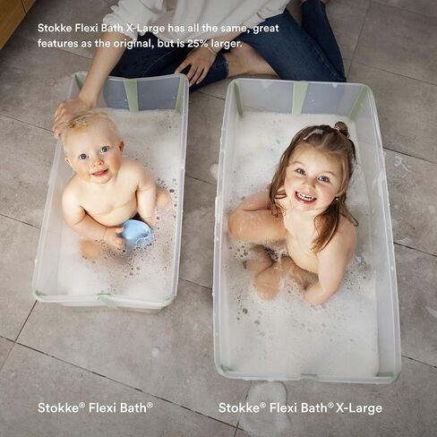 حوض استحمام Stokke Flexi مقاس X-Large، أزرق محيطي - حوض استحمام أطفال واسع قابل للطي - خفيف الوزن وسهل التخزين - مناسب للاستخدام في المنزل أو السفر - الأفضل للأعمار من 0 إلى 6 سنوات in Saudi Arabia