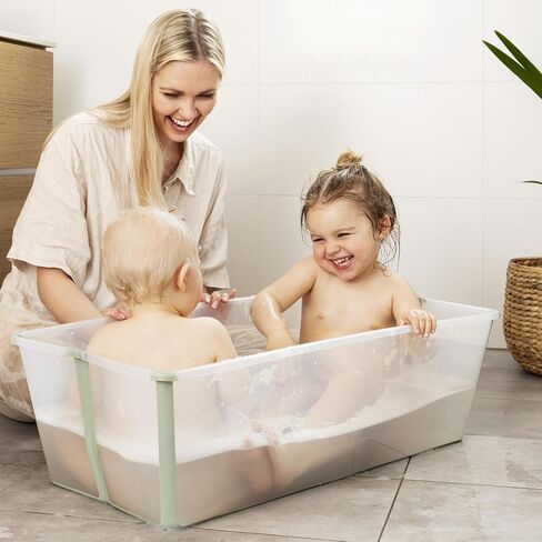 حوض استحمام Stokke Flexi مقاس X-Large، أزرق محيطي - حوض استحمام أطفال واسع قابل للطي - خفيف الوزن وسهل التخزين - مناسب للاستخدام في المنزل أو السفر - الأفضل للأعمار من 0 إلى 6 سنوات in Saudi Arabia
