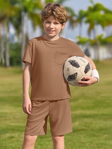 الأولاد Haloumoning tee and shorts tee tee stite childs 2 قطع الصيف مع جيب الصدر من 5 إلى 14 سنة in Saudi Arabia