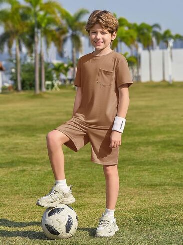 الأولاد Haloumoning tee and shorts tee tee stite childs 2 قطع الصيف مع جيب الصدر من 5 إلى 14 سنة in Saudi Arabia