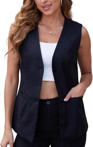 Womens Summer Linen Vest Top Waistcoat V Neck Pocket Button 2025 Work Casual Lightweight Lined Sleeveless Jacket in Saudi Arabia