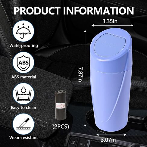 علبة Hovom Mini Car مع الغطاء ، وعلب القمامة المحمولة لحامل القمامة للسيارات ، حامل القمامة للسيارات ، مع 2 لفات من أكياس القمامة ، تخزين القمامة الصغيرة لمكتب السيارة المنزلي (الأسود) in Kuwait