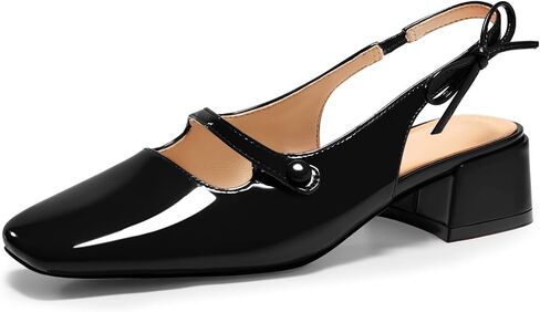 Coutgo Womens Mary Jane Shoes Slingback Chunky Low Heels Bow Closed Square Toe Pumps Wedding Party Dress Shoes in Saudi Arabia