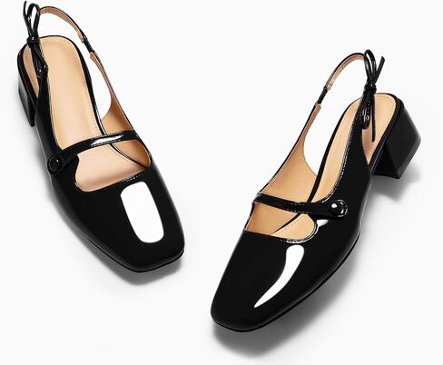 Coutgo Womens Mary Jane Shoes Slingback Chunky Low Heels Bow Closed Square Toe Pumps Wedding Party Dress Shoes in Saudi Arabia