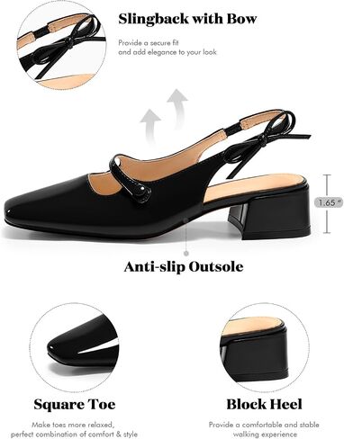 Coutgo Womens Mary Jane Shoes Slingback Chunky Low Heels Bow Closed Square Toe Pumps Wedding Party Dress Shoes in Saudi Arabia
