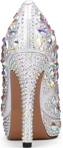 Platform Heels for Women Rhinestone Crystal Stiletto Closed Toe Pumps Comfortable Sexy Dressy Wedding Elegantes Wide Comfortable Tacones 4 Inch High Heels in Kuwait