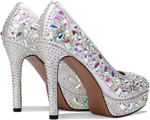Platform Heels for Women Rhinestone Crystal Stiletto Closed Toe Pumps Comfortable Sexy Dressy Wedding Elegantes Wide Comfortable Tacones 4 Inch High Heels in Kuwait