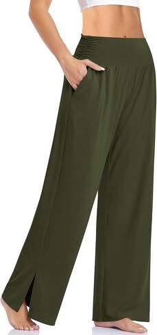 UEU Womens Wide Leg Yoga Pants High Waisted Adjustable Tie Knot Joggers Casual Loose Plus Size Lounge Sweatpants with Pockets in Saudi Arabia