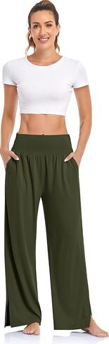 UEU Womens Wide Leg Yoga Pants High Waisted Adjustable Tie Knot Joggers Casual Loose Plus Size Lounge Sweatpants with Pockets in Saudi Arabia