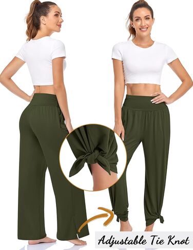 UEU Womens Wide Leg Yoga Pants High Waisted Adjustable Tie Knot Joggers Casual Loose Plus Size Lounge Sweatpants with Pockets in Saudi Arabia