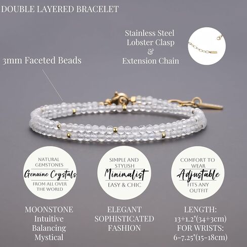 COAI Women's Crystal Bracelet, Adjustable Double Layered Faceted Gemstone Beaded Bracelet for Women 3mm in Saudi Arabia