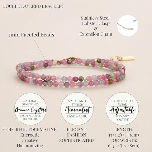 COAI Women's Crystal Bracelet, Adjustable Double Layered Faceted Gemstone Beaded Bracelet for Women 3mm in Saudi Arabia