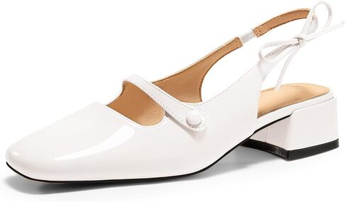 Coutgo Womens Mary Jane Shoes Slingback Chunky Low Heels Bow Closed Square Toe Pumps Wedding Party Dress Shoes in Saudi Arabia
