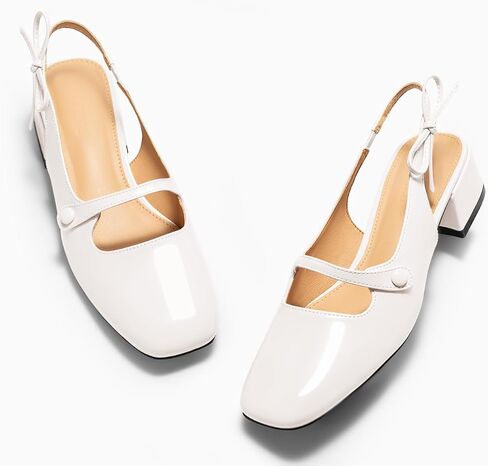 Coutgo Womens Mary Jane Shoes Slingback Chunky Low Heels Bow Closed Square Toe Pumps Wedding Party Dress Shoes in Saudi Arabia