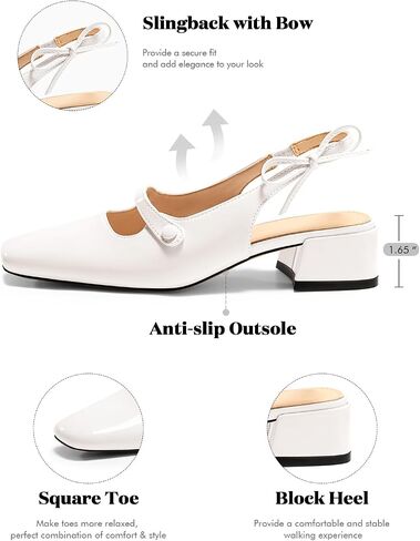 Coutgo Womens Mary Jane Shoes Slingback Chunky Low Heels Bow Closed Square Toe Pumps Wedding Party Dress Shoes in Saudi Arabia