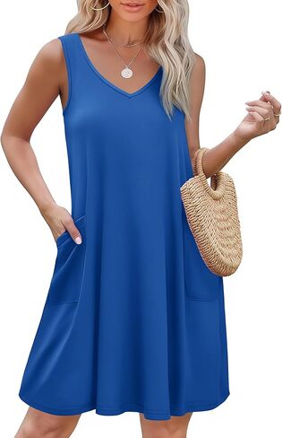 Ekouaer Women's Nightgown Sleeveless Nightshirt Sexy V Neck Chemise Soft Night Lingerie Dress Sleepwear with Pockets in Kuwait