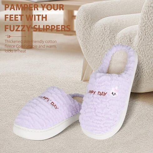 Slippers for Women-Fuzzy Memory Foam Slippers Soft Lightweight Warm Slip On House Slippers,Anti-Skid Cozy Plush for Indoor Outdoor Slipper in Saudi Arabia