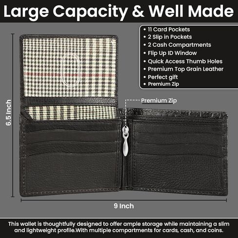 Men’s Leather Wallet – RFID Blocking Bifold Wallet for Men, Slim & Stylish with 15 Card Slots, ID Window & Extra Capacity Billfold, Gift Box Included – Brown, Gift for Him in Kuwait