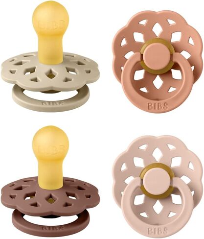 BIBS Boheme Soother 4-Pack | BPA Free Dummy Pacifier | Round Nipple | Natural Rubber Latex | Made in Denmark | Size 0-6 Months | Woodchuck Mix in Saudi Arabia