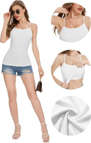 Womens Camisole Tank with Built in Bra Ribbed Camisole Tops Spaghetti Straps Tank Tops in Saudi Arabia