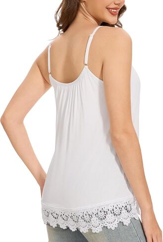 Womens Camisoles with Built in Bras Lace Camisole Tank Tops Adjustable Spaghetti Strap Tank Tops in Saudi Arabia