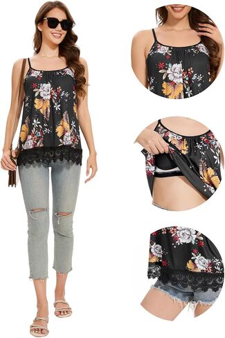 Womens Camisoles with Built in Bras Lace Camisole Tank Tops Adjustable Spaghetti Strap Tank Tops in Kuwait