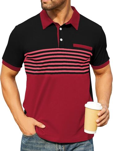 Hardaddy Men's Striped Polo Shirt Short Sleeve Casual Color Block Graphic Tee Collared Golf Shirts for Men in Saudi Arabia
