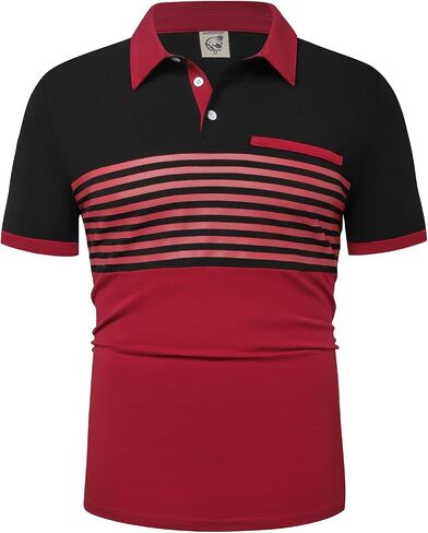 Hardaddy Men's Striped Polo Shirt Short Sleeve Casual Color Block Graphic Tee Collared Golf Shirts for Men in Saudi Arabia