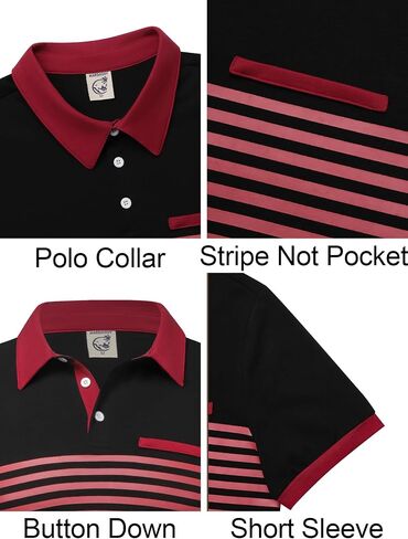 Hardaddy Men's Striped Polo Shirt Short Sleeve Casual Color Block Graphic Tee Collared Golf Shirts for Men in Saudi Arabia