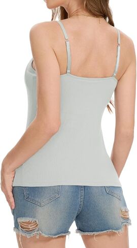 Womens Camisole Tank with Built in Bra Ribbed Camisole Tops Spaghetti Straps Tank Tops in Saudi Arabia