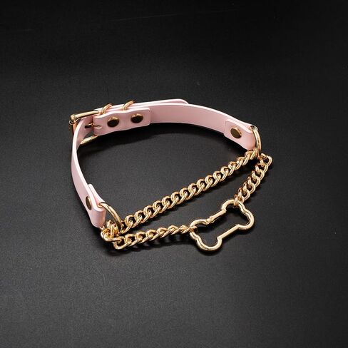 Handmade Black Leather Choker Necklace For Women, Adjustable Punk Gothic Bone-shaped O-ring Slip Chain Collar Necklace in Kuwait
