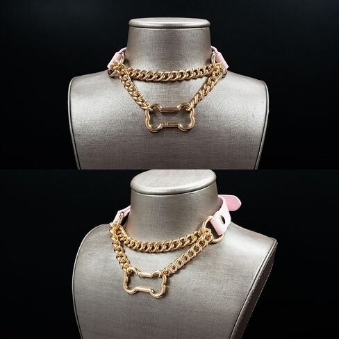 Handmade Black Leather Choker Necklace For Women, Adjustable Punk Gothic Bone-shaped O-ring Slip Chain Collar Necklace in Kuwait