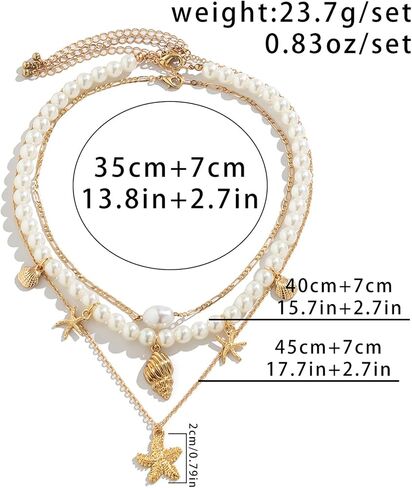 Shell Necklaces for Women Layered Gold Boho Beaded Seashell Choker Adjustable Pearl Starfish Necklace Beach Jewelry Hawaiian Summer Accessories for Women in Saudi Arabia