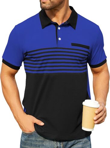 Hardaddy Men's Striped Polo Shirt Short Sleeve Casual Color Block Graphic Tee Collared Golf Shirts for Men in Saudi Arabia