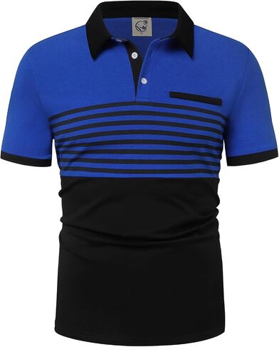 Hardaddy Men's Striped Polo Shirt Short Sleeve Casual Color Block Graphic Tee Collared Golf Shirts for Men in Saudi Arabia