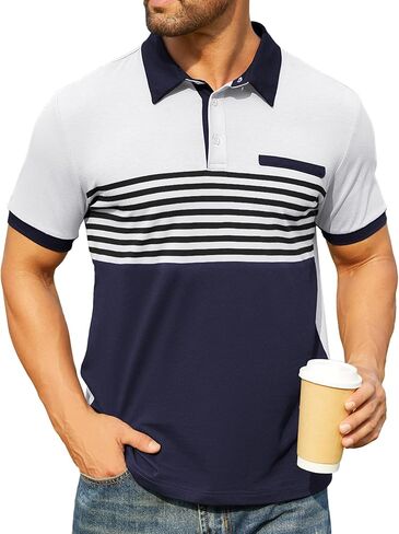 Hardaddy Men's Striped Polo Shirt Short Sleeve Casual Color Block Graphic Tee Collared Golf Shirts for Men in Saudi Arabia